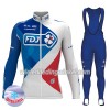 Set Fietsshirt Lange Mouw + Lange Koersbroek 2017 FDJ Dames N001 Winter Thermal Fleece